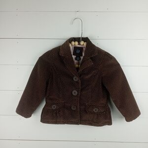 Baby Gap girls size 3 brown with pink polka dot corduroy jacket buttons down